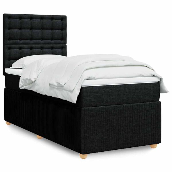 vidaXL Sommier &agrave; lattes de lit avec matelas Noir 90x190 cm Tissu