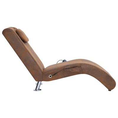 vidaXL Chaise longue de massage avec oreiller Marron Similicuir daim