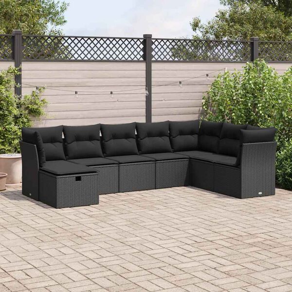 vidaXL Salon de jardin 8 pcs avec coussins noir r&eacute;sine tress&eacute;e