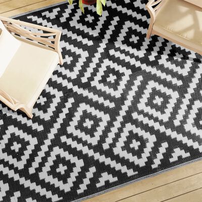 vidaXL Tapis d'extérieur Blanc et noir 190x290 cm PP