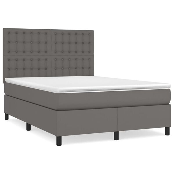 vidaXL Sommier &agrave; lattes de lit avec matelas Gris 140x190 cm Similicuir