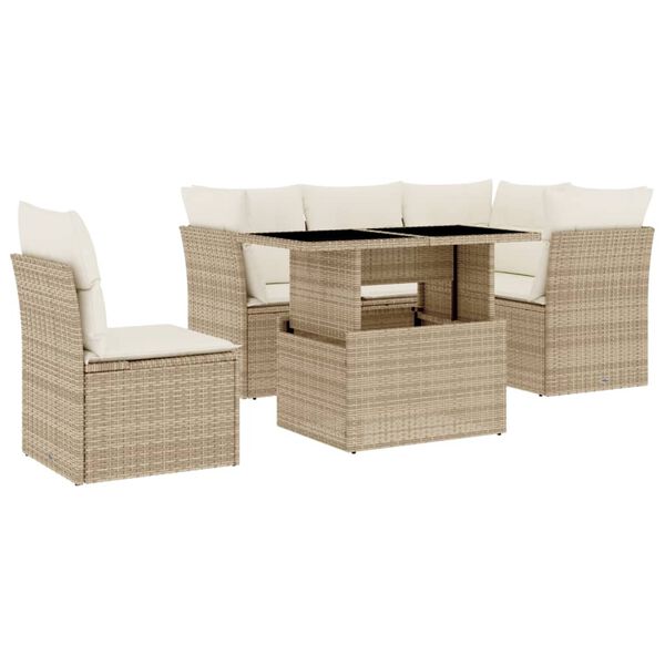 vidaXL Salon de jardin avec coussins 6 pcs beige r&eacute;sine tress&eacute;e
