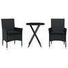 vidaXL Ensemble de bistro avec coussins 3pcs noir r&eacute;sine tress&eacute;e verre
