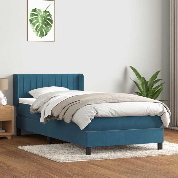 vidaXL Sommier &agrave; lattes de lit et matelas bleu fonc&eacute; 100x220cm velours