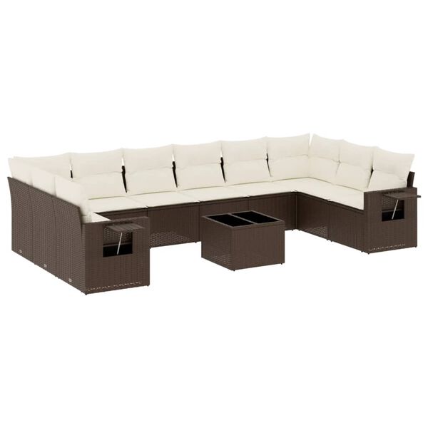 vidaXL Salon de jardin et coussins 11 pcs marron r&eacute;sine tress&eacute;e