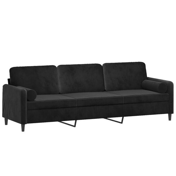 vidaXL Canap&eacute; 3 places et oreillers et coussins Noir 210 cm Velours