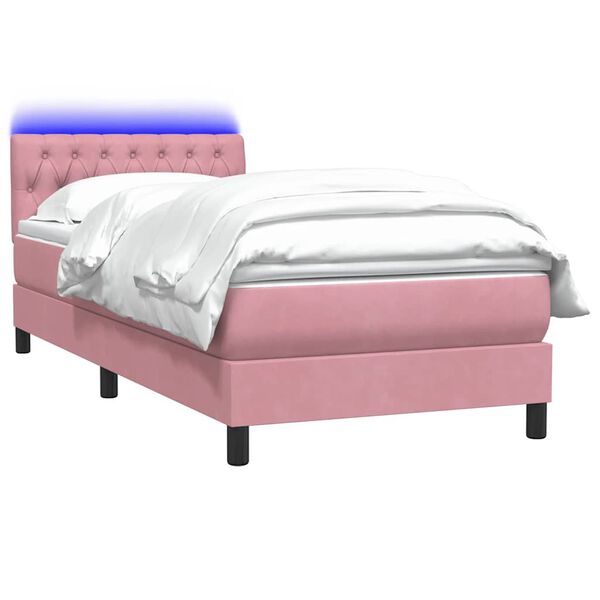 vidaXL Sommier &agrave; lattes de lit avec matelas et LED rose 90x210 cm velours