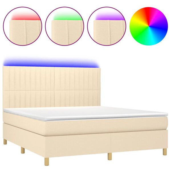 vidaXL Sommier &agrave; lattes de lit et matelas et LED Cr&egrave;me 160x200cm Tissu