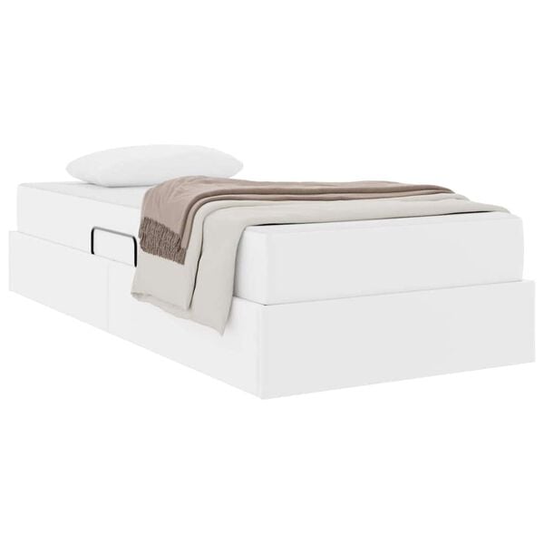 vidaXL Lit avec rangement et matelas avec matelas 2 pcs Blanc Cuir