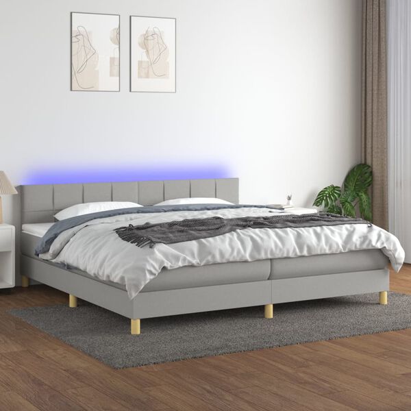 vidaXL Sommier &agrave; lattes de lit matelas LED Gris clair 200x200 cm Tissu