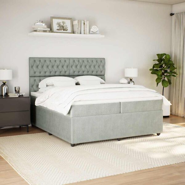 vidaXL Sommier &agrave; lattes de lit et matelas Gris clair 200x200cm Velours