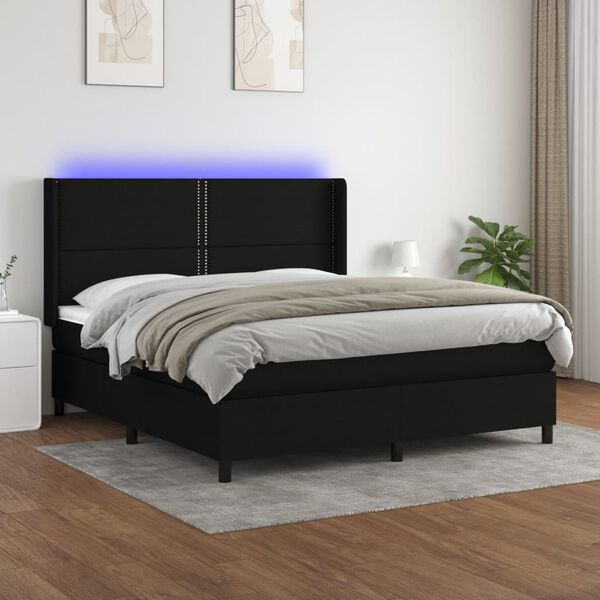 vidaXL Sommier &agrave; lattes de lit matelas LED Noir 160x200 cm Tissu