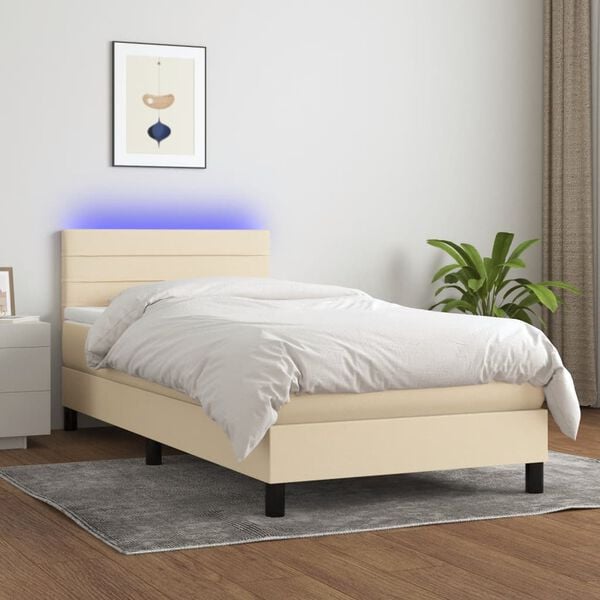 vidaXL Sommier &agrave; lattes de lit avec matelas LED Cr&egrave;me 80x200 cm Tissu