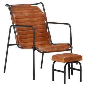 vidaXL Fauteuil de relaxation avec repose-pied Marron Cuir v&eacute;ritable