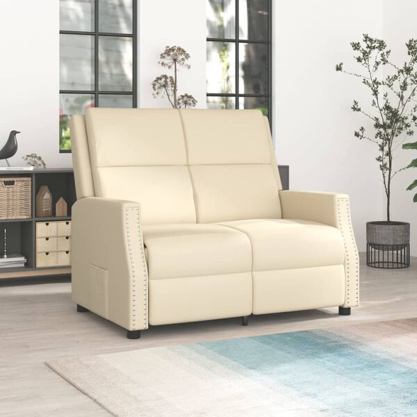vidaXL Fauteuil inclinable &agrave; 2 places Cr&egrave;me Similicuir