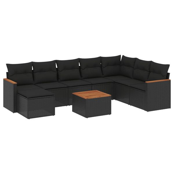 vidaXL Salon de jardin 9 pcs avec coussins noir r&eacute;sine tress&eacute;e