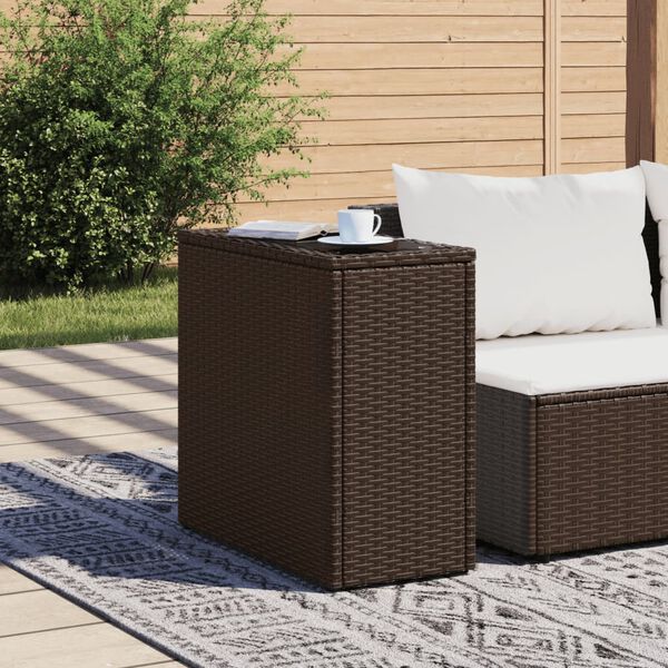 vidaXL Table d'appoint de jardin avec dessus en verre marron rotin