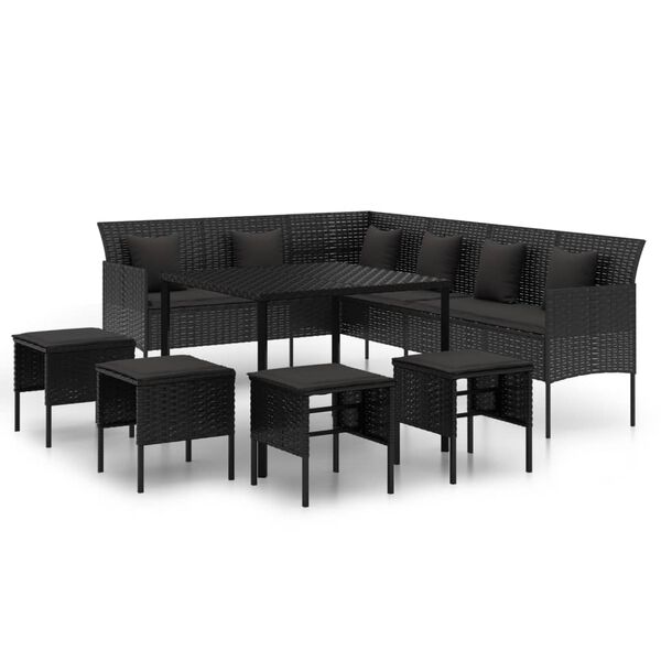 vidaXL Ensemble &agrave; manger de jardin coussins 6pcs noir r&eacute;sine tress&eacute;e