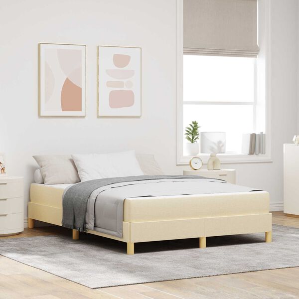 vidaXL Lit &agrave; ressorts avec matelas Cr&egrave;me 140 x 200 cm tissu