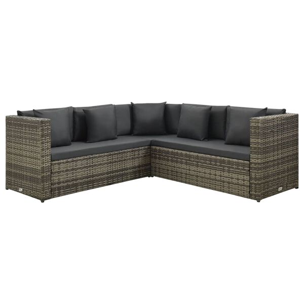 vidaXL Salon de jardin 4 pcs avec coussins résine tressée gris