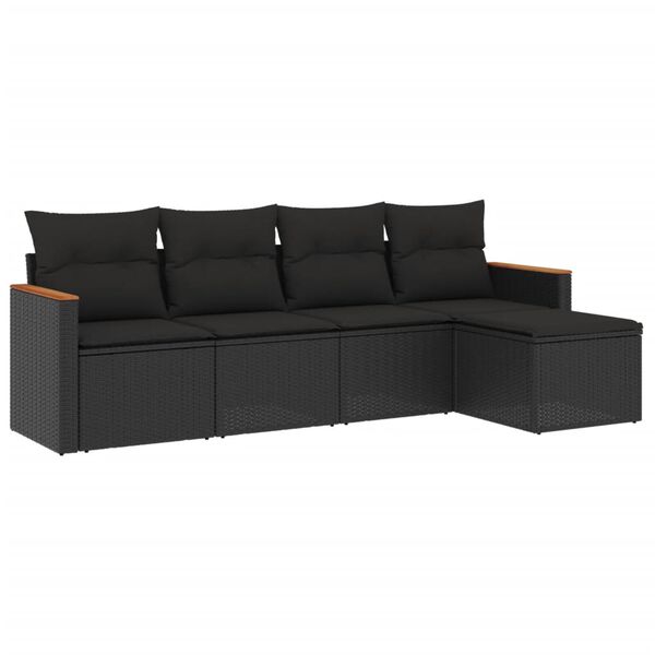 vidaXL Salon de jardin 5 pcs avec coussins noir r&eacute;sine tress&eacute;e