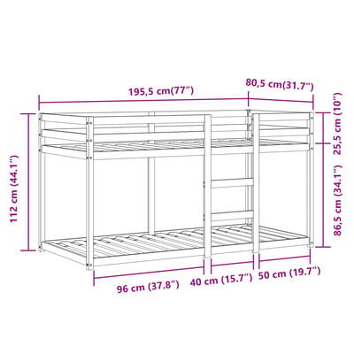 vidaXL Lit superposé avec rideaux blanc/noir 75x190 cm bois pin massif