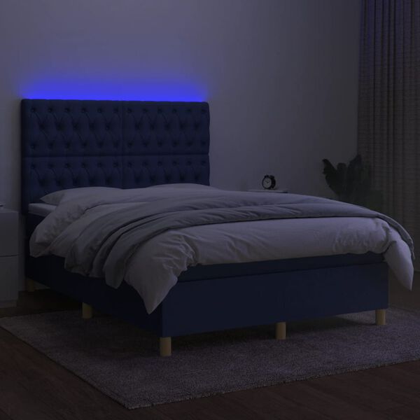 vidaXL Sommier &agrave; lattes de lit et matelas et LED Bleu 140x200 cm Tissu