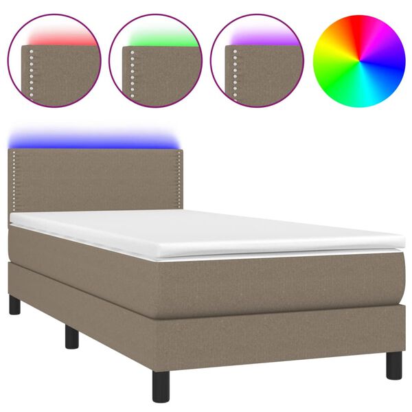 vidaXL Sommier &agrave; lattes de lit avec matelas LED Taupe 100x200 cm Tissu