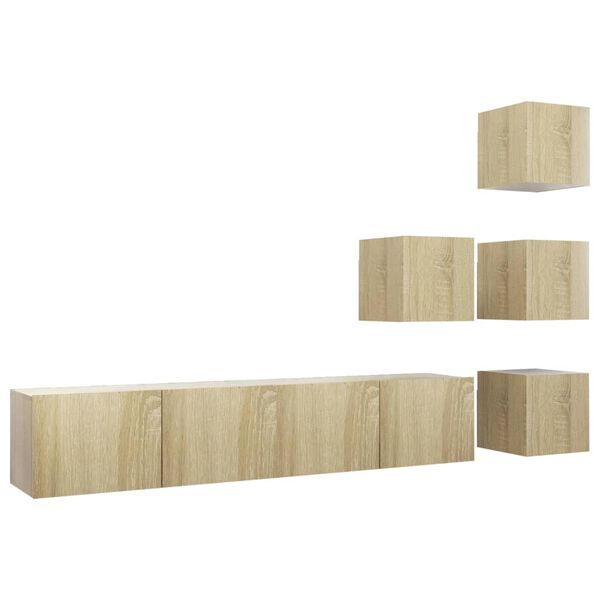 vidaXL Ensemble de meuble TV 6 pcs Ch&ecirc;ne sonoma Bois d'ing&eacute;nierie