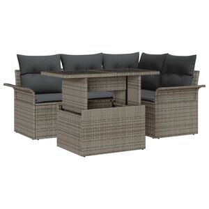 vidaXL Ensemble de canap&eacute; de jardin avec coussin 5 pcs Gris Poly rotin
