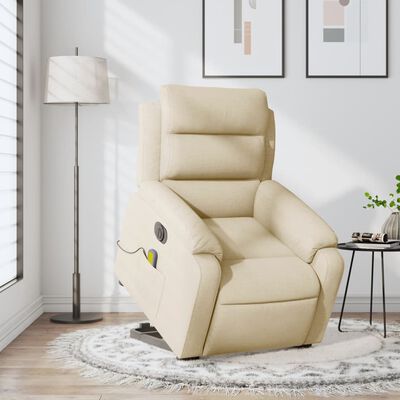 vidaXL Fauteuil inclinable de massage électrique Crème Tissu