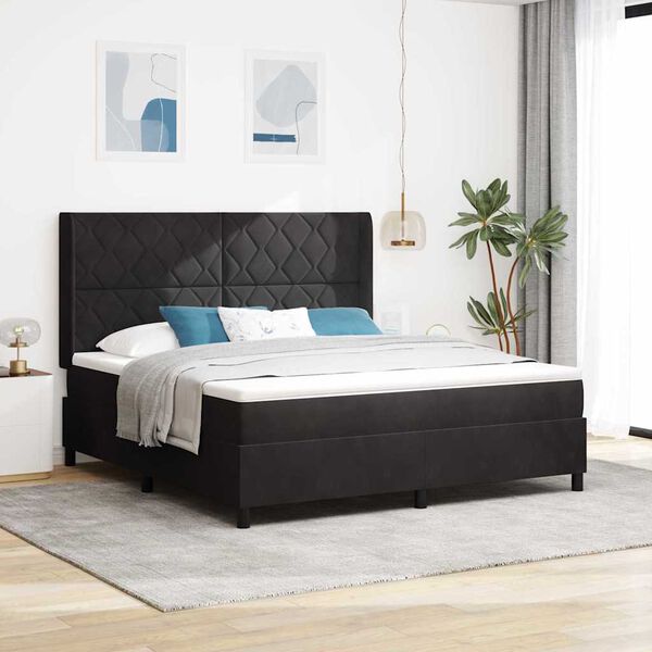vidaXL Lit &agrave; ressorts avec matelas Noir 180 x 200 cm Velours