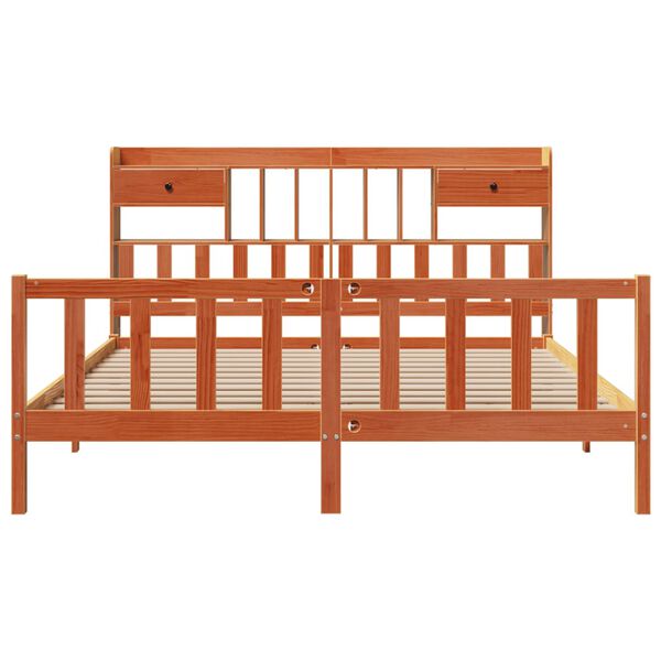 vidaXL Lit biblioth&egrave;que sans matelas cire marron 200x200 cm pin massif