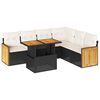 vidaXL Salon de jardin avec coussins 7 pcs noir r&eacute;sine tress&eacute;e acacia