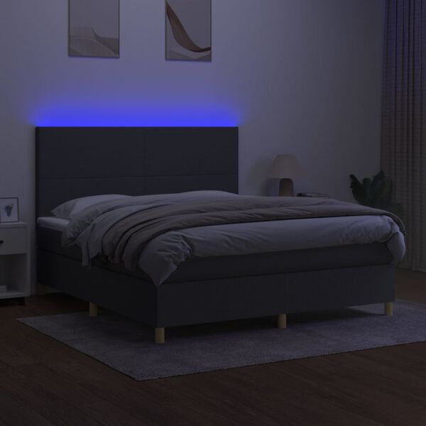 vidaXL Sommier &agrave; lattes de lit et matelas et LED Gris fonc&eacute; 180x200 cm