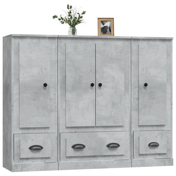 vidaXL Buffets 3 pcs gris b&eacute;ton bois d'ing&eacute;nierie