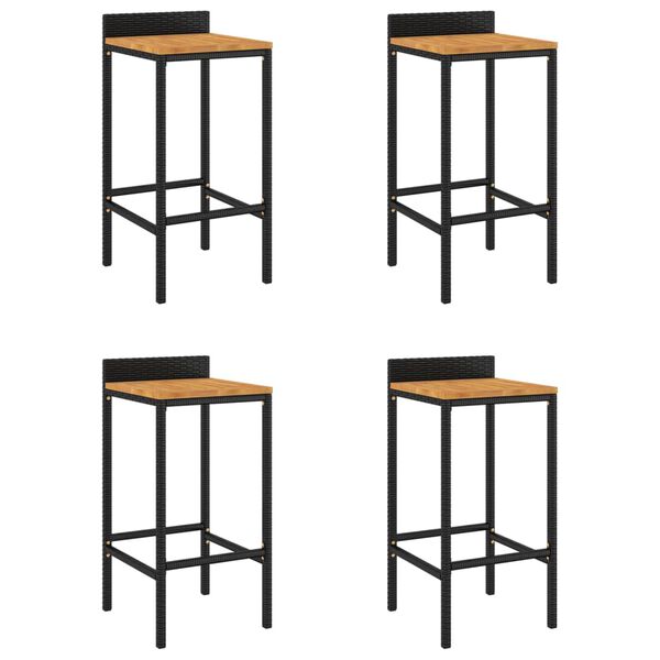 vidaXL Tabourets de bar lot de 4 noir résine tressée et bois d'acacia