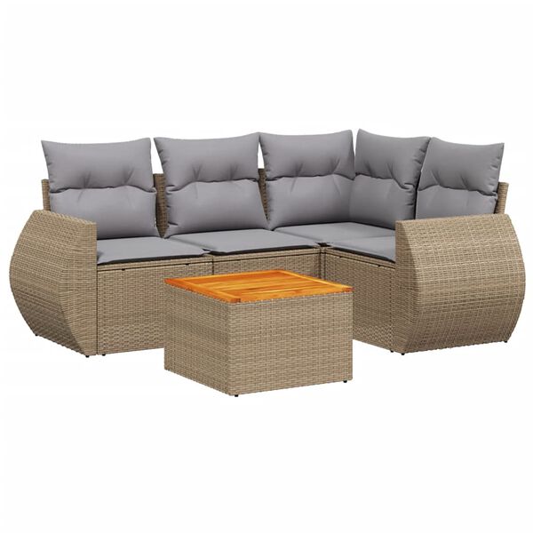 vidaXL Salon de jardin avec coussins 5 pcs beige r&eacute;sine tress&eacute;e