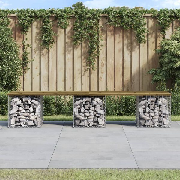 vidaXL Banc de jardin design gabion 203x44x42 cm bois de pin imprégné
