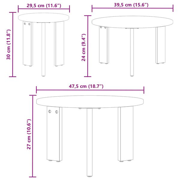 vidaXL Table basse 3 pcs Brun cire Bois massif en pin