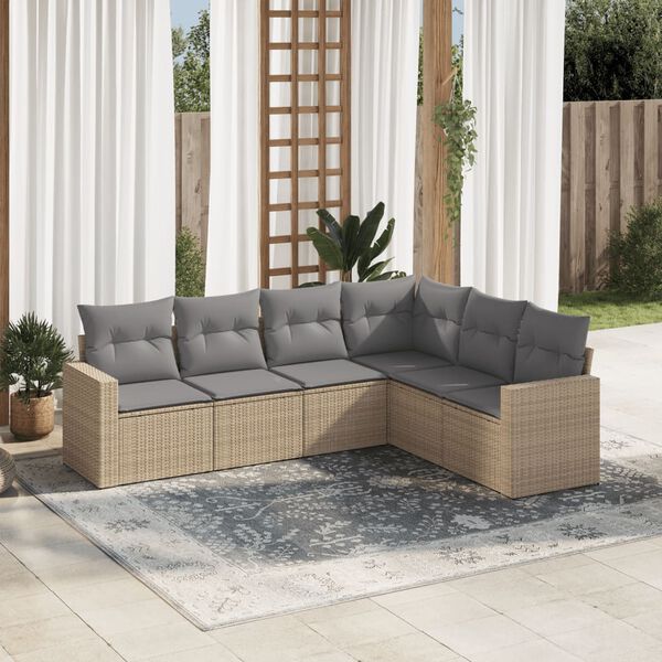 vidaXL Salon de jardin avec coussins 6 pcs beige r&eacute;sine tress&eacute;e