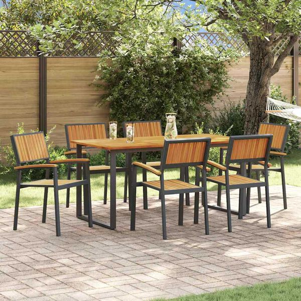 vidaXL Ensemble de salle &agrave; manger pour jardin 7 pcs Noir et marron