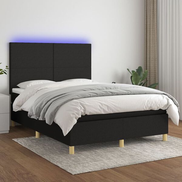 vidaXL Sommier &agrave; lattes de lit et matelas et LED Noir 140x200 cm Tissu