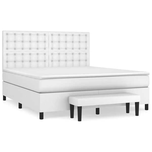 vidaXL Sommier &agrave; lattes de lit avec matelas Blanc 180x200cm Similicuir