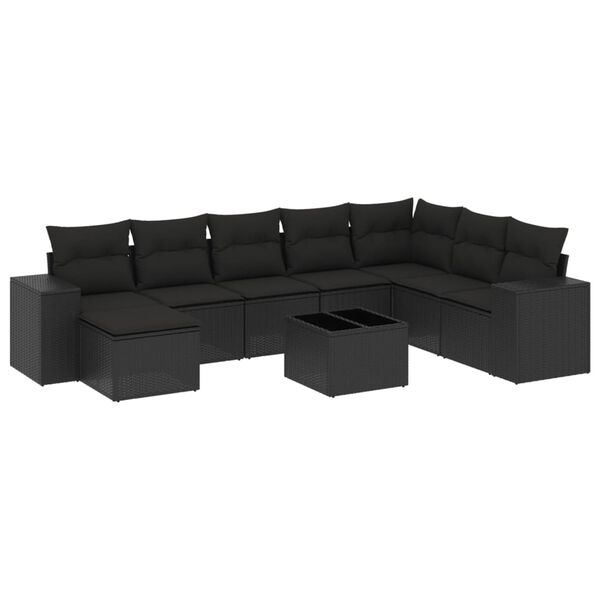 vidaXL Salon de jardin 9 pcs avec coussins noir r&eacute;sine tress&eacute;e