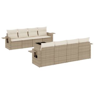 vidaXL Salon de jardin avec coussins 9 pcs beige r&eacute;sine tress&eacute;e