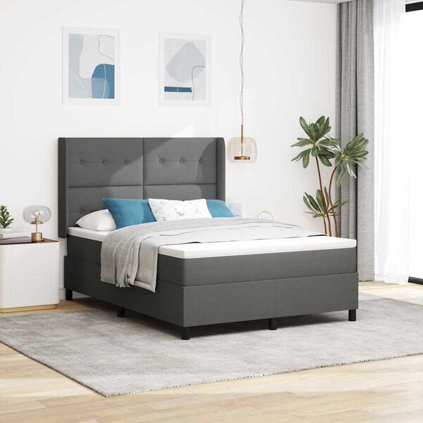 vidaXL Lit &agrave; ressorts avec matelas Gris fonc&eacute; 160 x 200 cm tissu