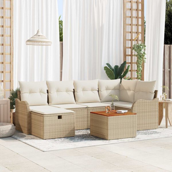 vidaXL Ensemble de canap&eacute; de jardin 7 pcs Beige Poly rotin