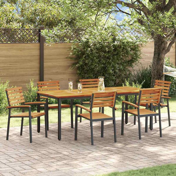 vidaXL Ensemble de salle &agrave; manger pour jardin 7 pcs Noir et marron