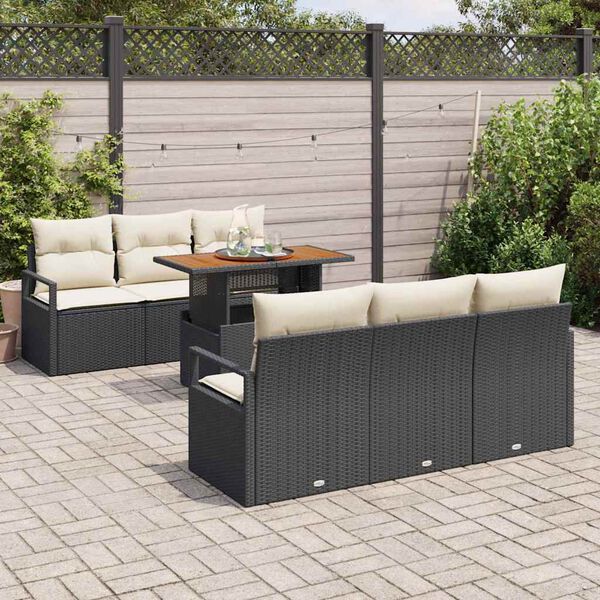 vidaXL Ensemble de canap&eacute; de jardin avec coussin 7 pcs Noir et cr&egrave;me